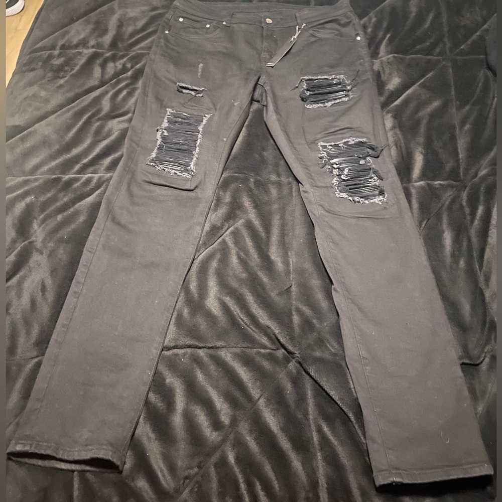 Mike Amiri Black MX1 Leather Patched Jeans Men’s Size 38 Waist